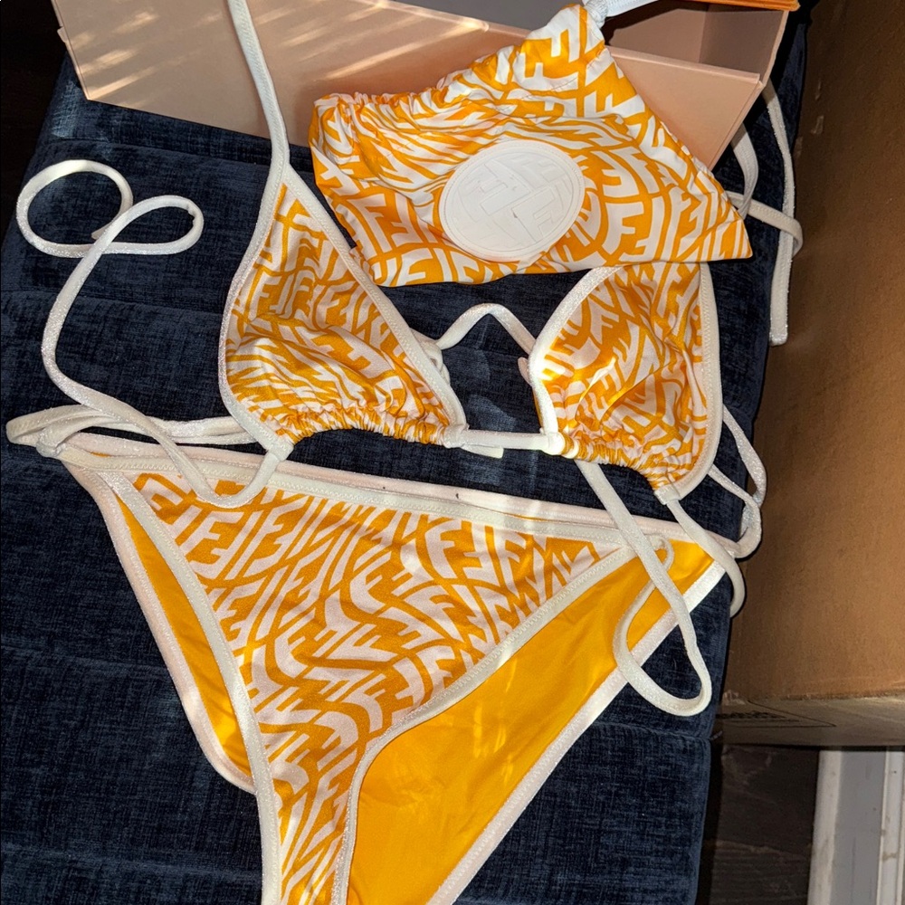 Fendi Yellow and White Bikini